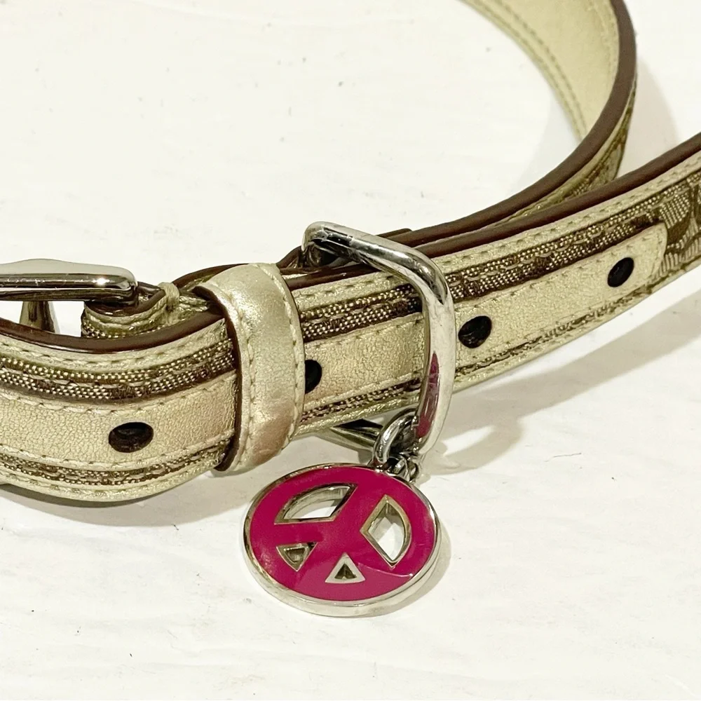 COACH Size Large DOG COLLAR RARE‎ Pink PEACE SIGN #60339
